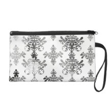 distressed black white intricate damask wristlet clutch