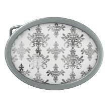 distressed black white intricate damask oval belt buckle