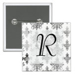 distressed black white intricate damask pinback buttons