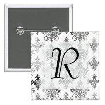 distressed black white intricate damask pinback buttons