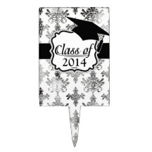 distressed black white intricate damask cake pick