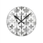 distressed black white intricate damask round wall clock