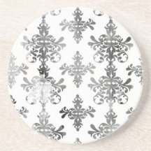 distressed black white intricate damask beverage coaster