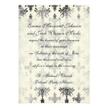 distressed black white intricate damask personalised invite