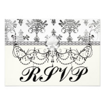 distressed black white intricate damask personalized invite