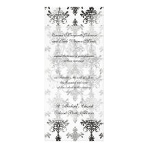 distressed black white intricate damask invitation