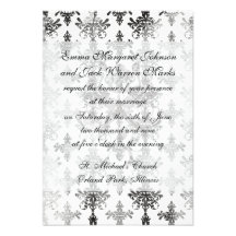 distressed black white intricate damask invite