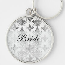 distressed black white intricate damask key chain