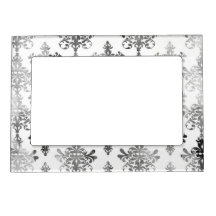 distressed black white intricate damask photo frame magnet