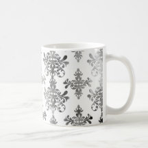 distressed black white intricate damask mug