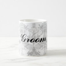 distressed black white intricate damask mugs
