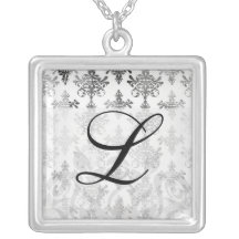 distressed black white intricate damask necklace
