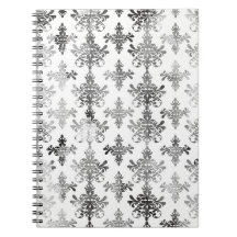distressed black white intricate damask spiral note book