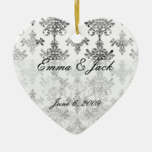 distressed black white intricate damask christmas tree ornament