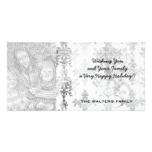distressed black white intricate damask customized photo card
