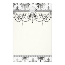 distressed black white intricate damask stationery paper