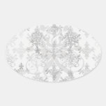 distressed black white intricate damask oval sticker