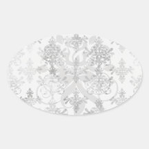 distressed black white intricate damask oval sticker