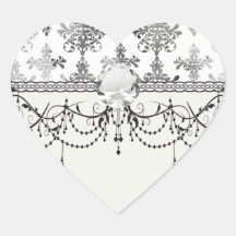 distressed black white intricate damask heart stickers