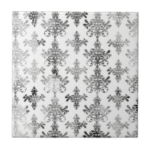 distressed black white intricate damask ceramic tiles