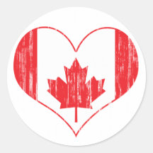 Distressed Canadian Heart Round Stickers