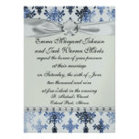 distressed white and royal blue damask pattern custom invites