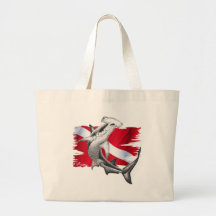 Dive flag with hammerhead shark-diver down canvas bags