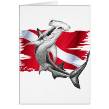 Dive flag with hammerhead shark-diver down greeting card