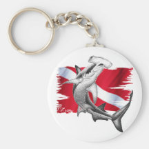 Dive flag with hammerhead shark-diver down key chain