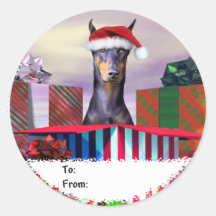 Doberman Christmas Surprise Gift Tags Sticker