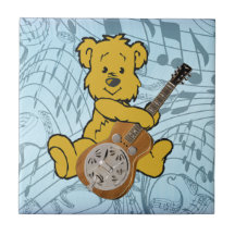 DOBRO BEAR ON MUSIC NOTES-TILE