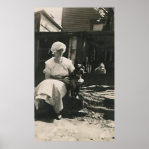 dog and lady in old bonnet posters