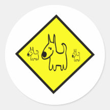 Dog Crossing Sign Round Stickers