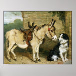 Dog & Donkey Animal Friends - Large Postage Stamp Posters