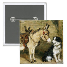 Dog & Donkey Animal Friends - Vintage Art by Emms Button