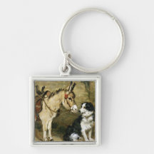 Dog & Donkey Animal Friends - Vintage Art by Emms Key Chain