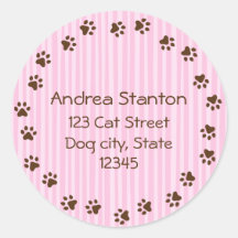 Dog or cat pawprint circle address label round stickers