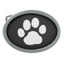 Dog Paw Print - White on Black Belt Buckles