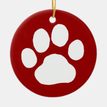 Dog Paw Print (White on Red) Ornament