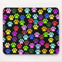 Dog Paws Trails Pawprints Red Blue Green Yellow Mouse Pads