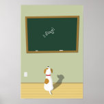 Dog staring at chalk board print