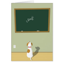 Dog staring at the bone drawing on chalkboard cards