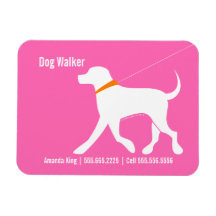 Dog Walker Pet Business Lab Modern Pink Rectangular Magnet