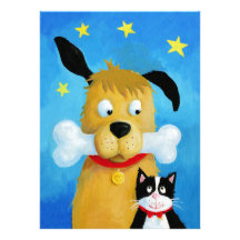 Dog with Bone & Cat - Funny Christmas Card