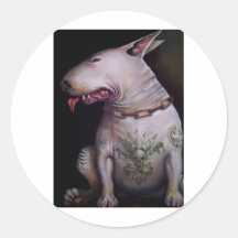 Dogs eat cats round stickers