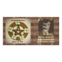 Dogwood Pentacle Wreath Plaid Commemorative Custom Photo Card