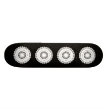 Doily. White lace circle design. On Black. Skate Board