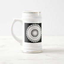 Doily. White lace circle. On Black. Coffee Mugs