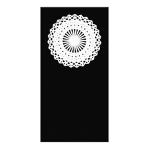 Doily. White lace circle. On Black. Personalized Photo Card