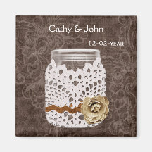 doily wrap rustic mason jar wedding save the date fridge magnets
